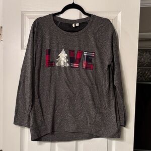 Cato Gray Long Sleeve Tunic with Plaid LOVE and Silver Tree